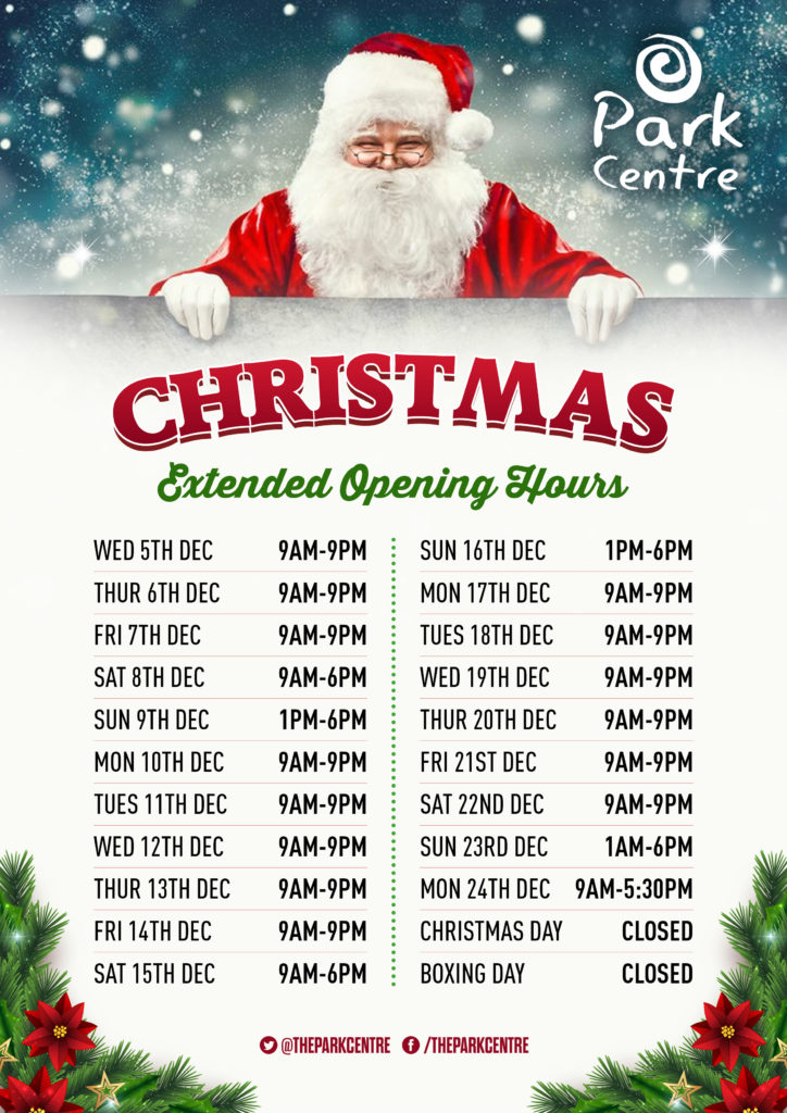 Christmas Extended Opening Hours Park Centre